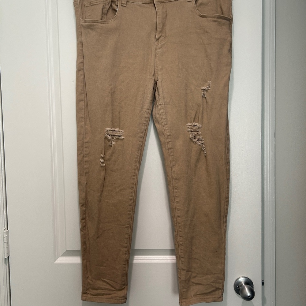 Stylish Tan Distressed Women Jeans